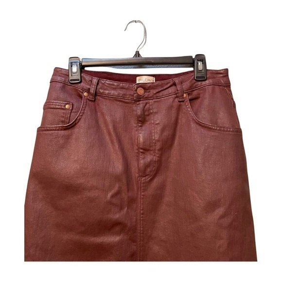 NWT Anthropology Burgundy Madi Front Slit Coated Denim Skirt Size 14 - Picture 6 of 14